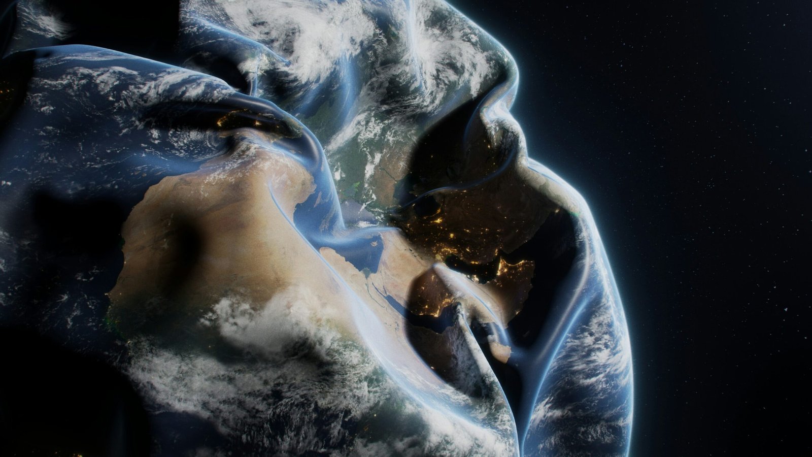 A man in a hoodie with the earth in the background